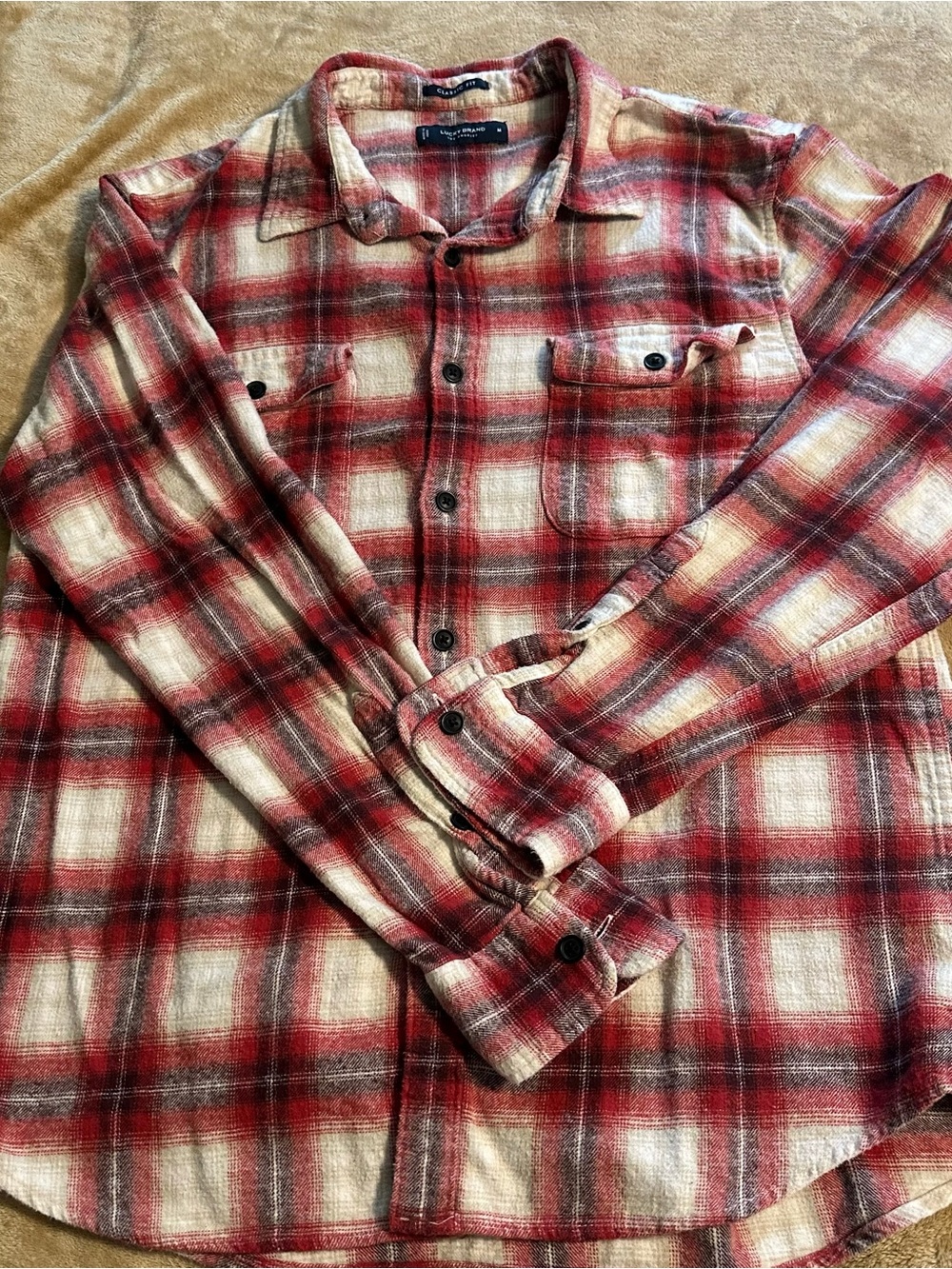 Lucky Brand Red and White Plaid Button-Down Shirt